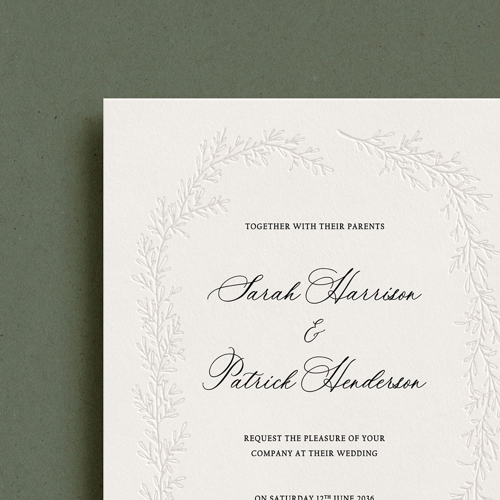 'Cotswold Wreath' Bespoke Blind Debossed Wedding Invite