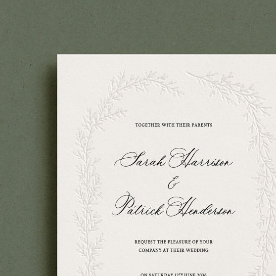 'Cotswold Wreath' Bespoke Blind Debossed Wedding Invite