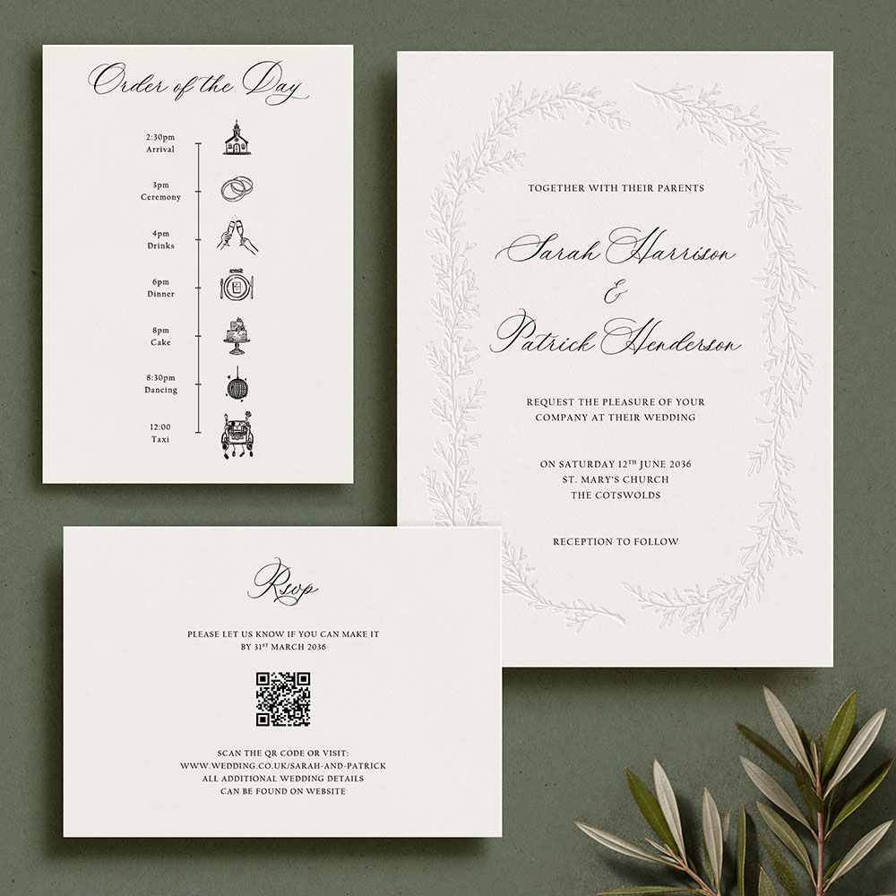'Cotswold Wreath' Bespoke Blind Debossed Invite