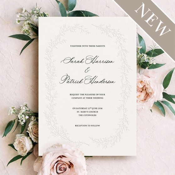 'Cotswold Wreath' Bespoke Blind Debossed Wedding Invite