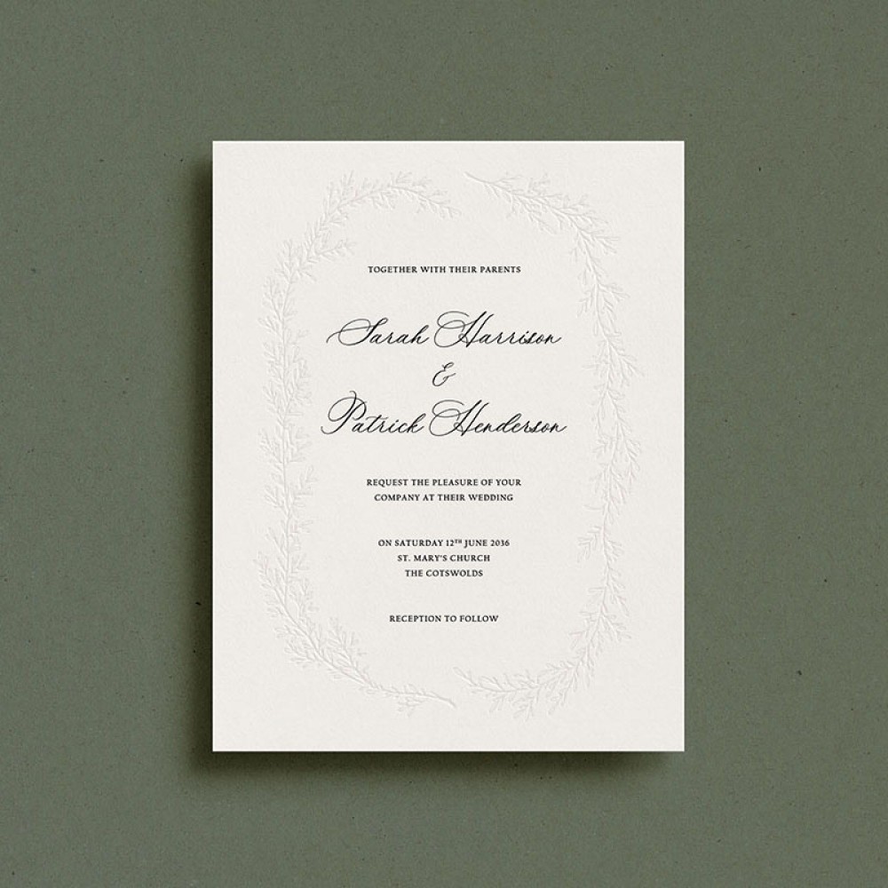 'Cotswold Wreath' Bespoke Blind Debossed Wedding Invite