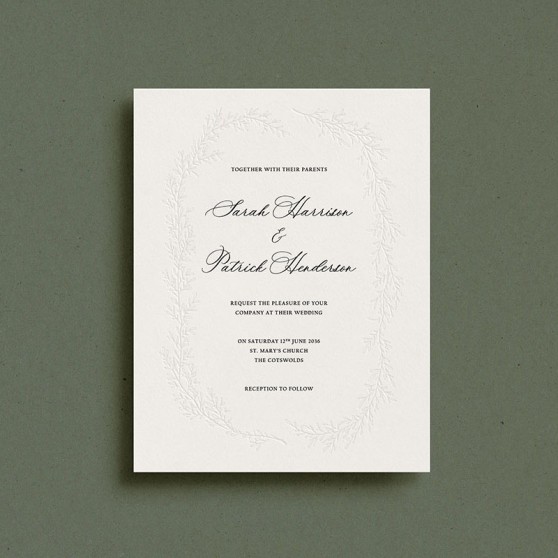 'Cotswold Wreath' Bespoke Blind Debossed Wedding Invite