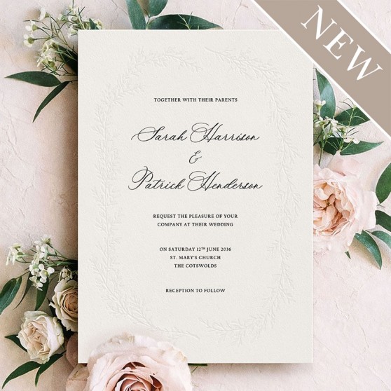 'Cotswold Wreath' Bespoke Blind Debossed Wedding Invite
