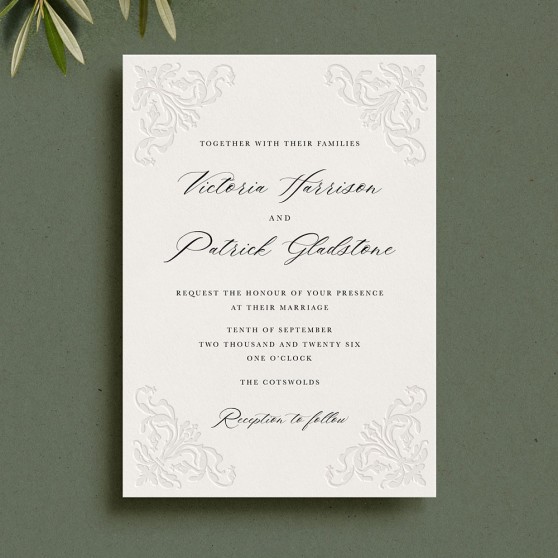 'Edwardian Flourish' Signature Blind Debossed Invite Sample