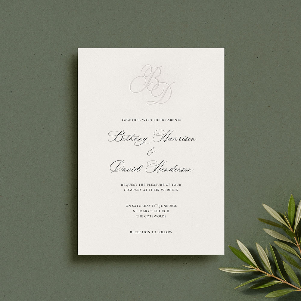 'Evermore Monogram' Bespoke Blind Debossed Invite