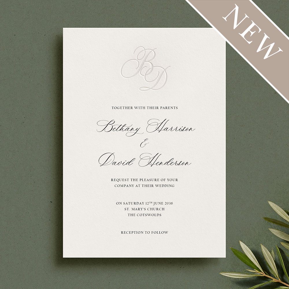 'Evermore Monogram' Bespoke Blind Debossed Invite