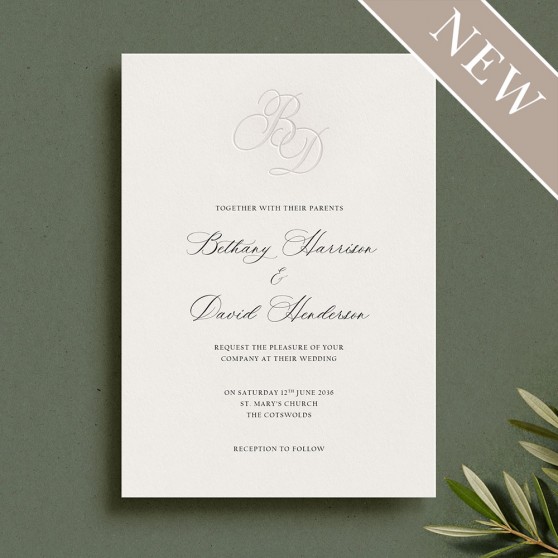 'Evermore Monogram' Bespoke Blind Debossed Invite