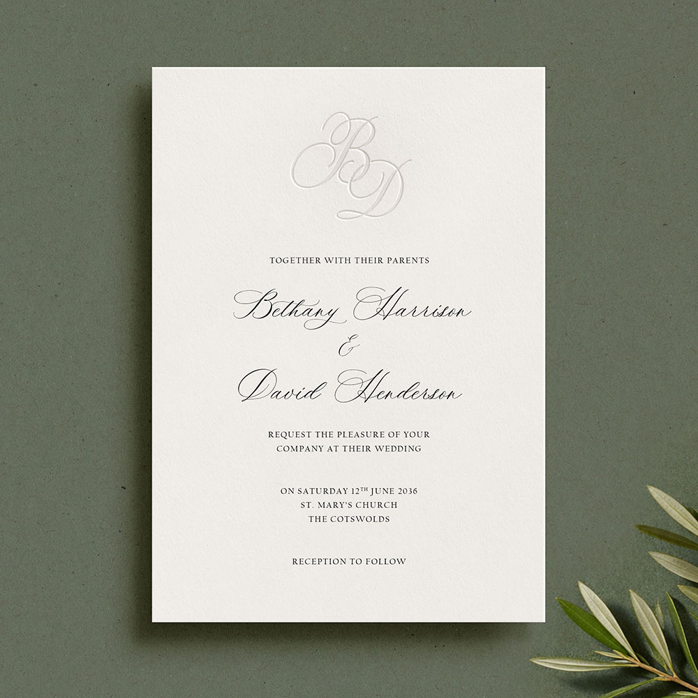 'Evermore Monogram' Bespoke Blind Debossed Invite