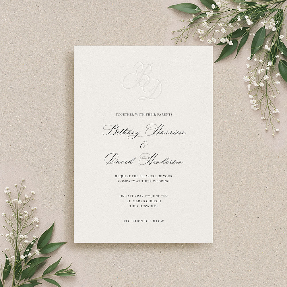 'Evermore Monogram' Bespoke Blind Debossed Invite