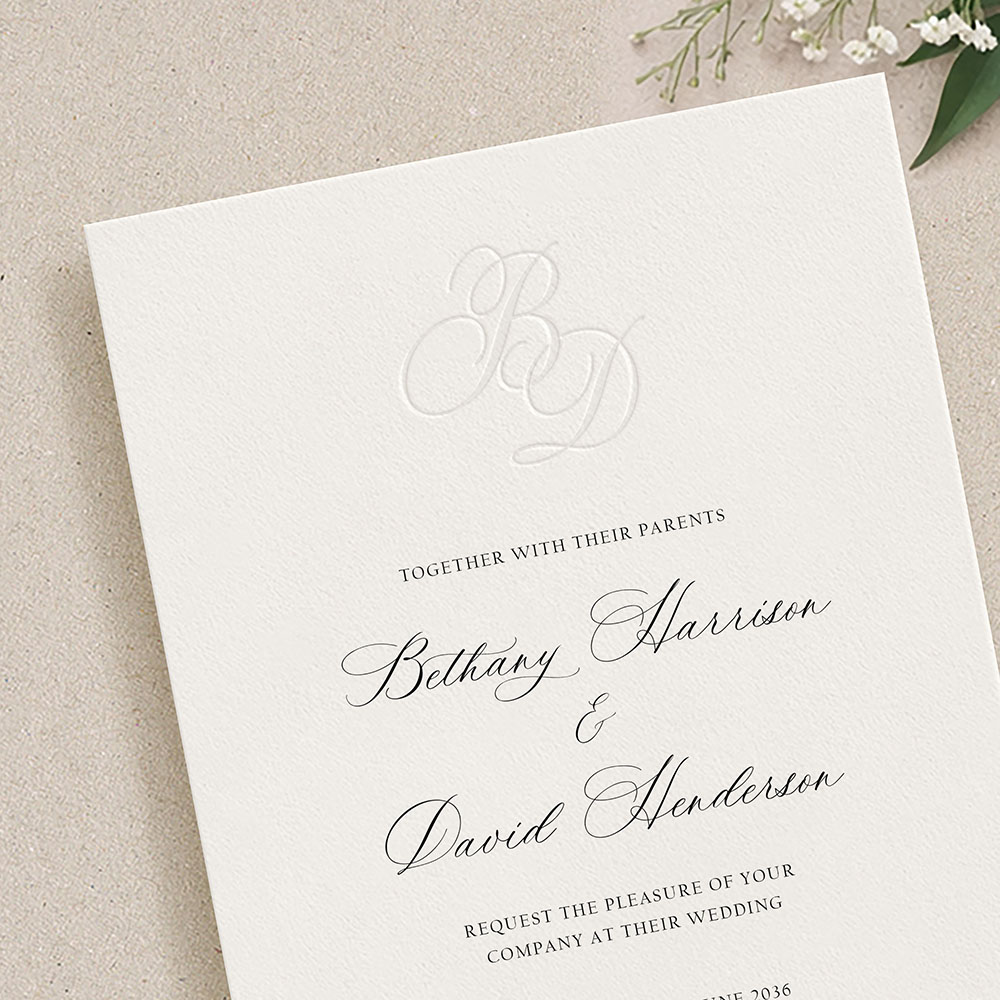 'Evermore Monogram' Bespoke Blind Debossed Invite