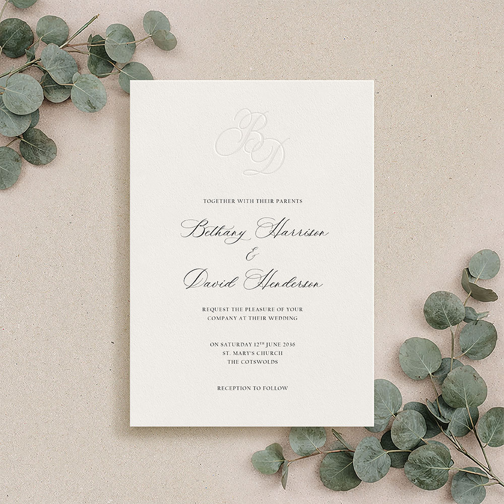 'Evermore Monogram' Bespoke Blind Debossed Invite