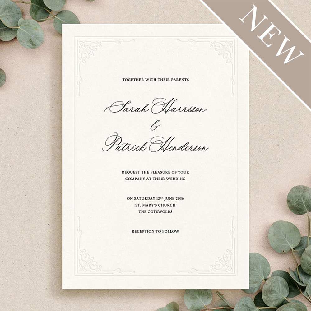 'Modern Deco Frame' Signature Blind Debossed Wedding Invite