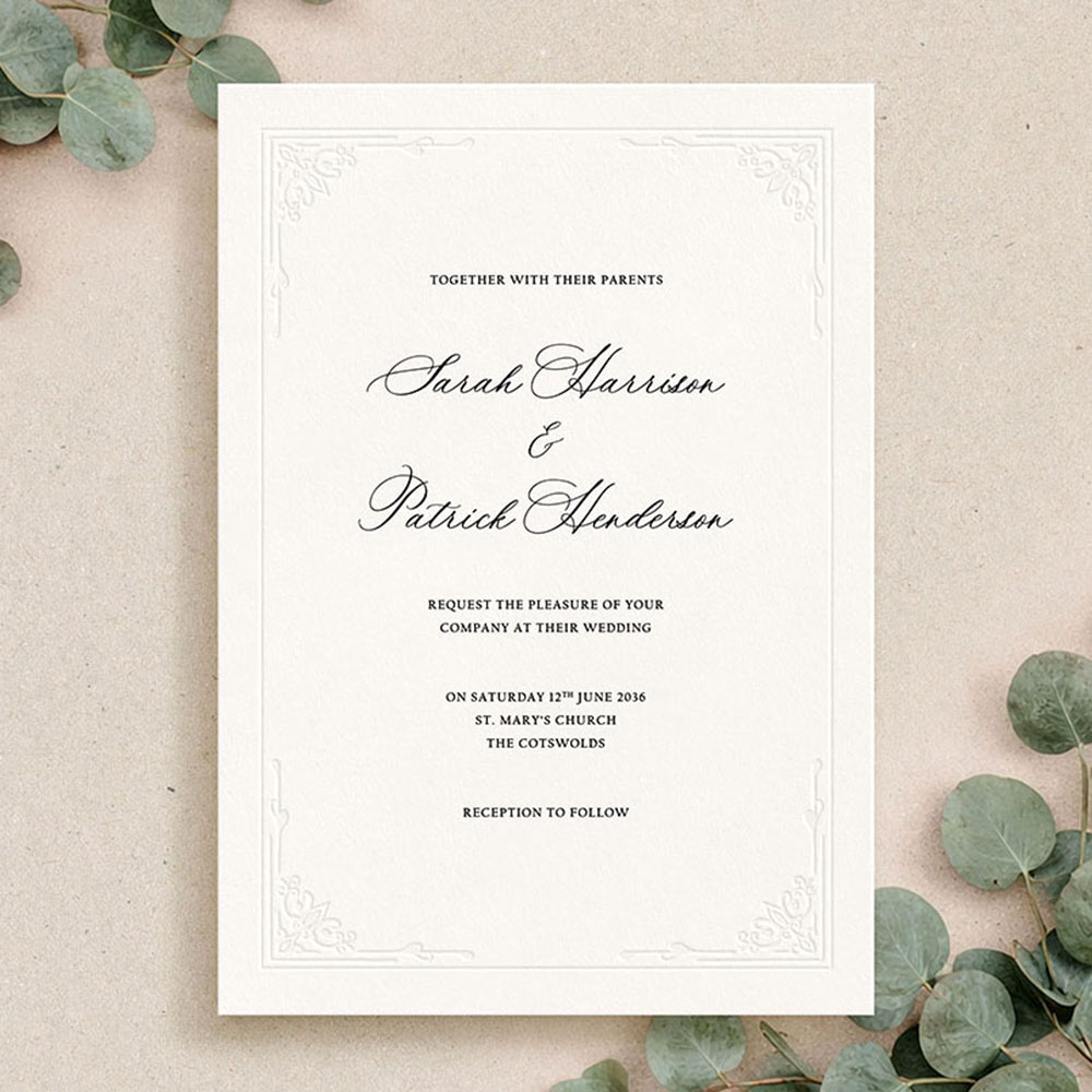 'Modern Deco' Signature Blind Debossed Invite Sample