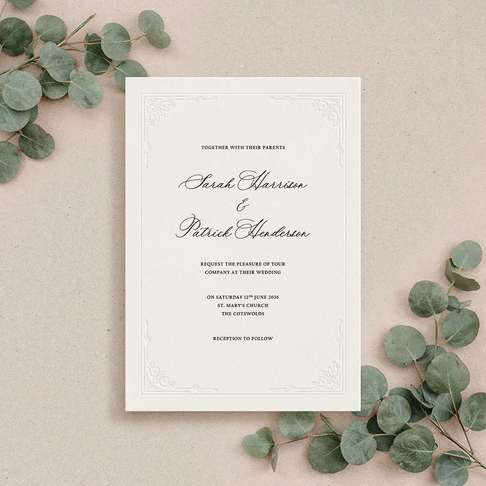 'Modern Deco Frame' Signature Blind Debossed Wedding Invite