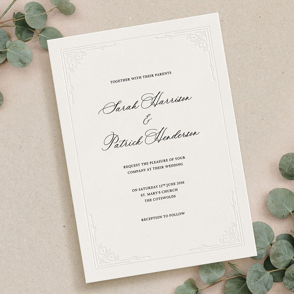'Modern Deco Frame' Signature Blind Debossed Wedding Invite