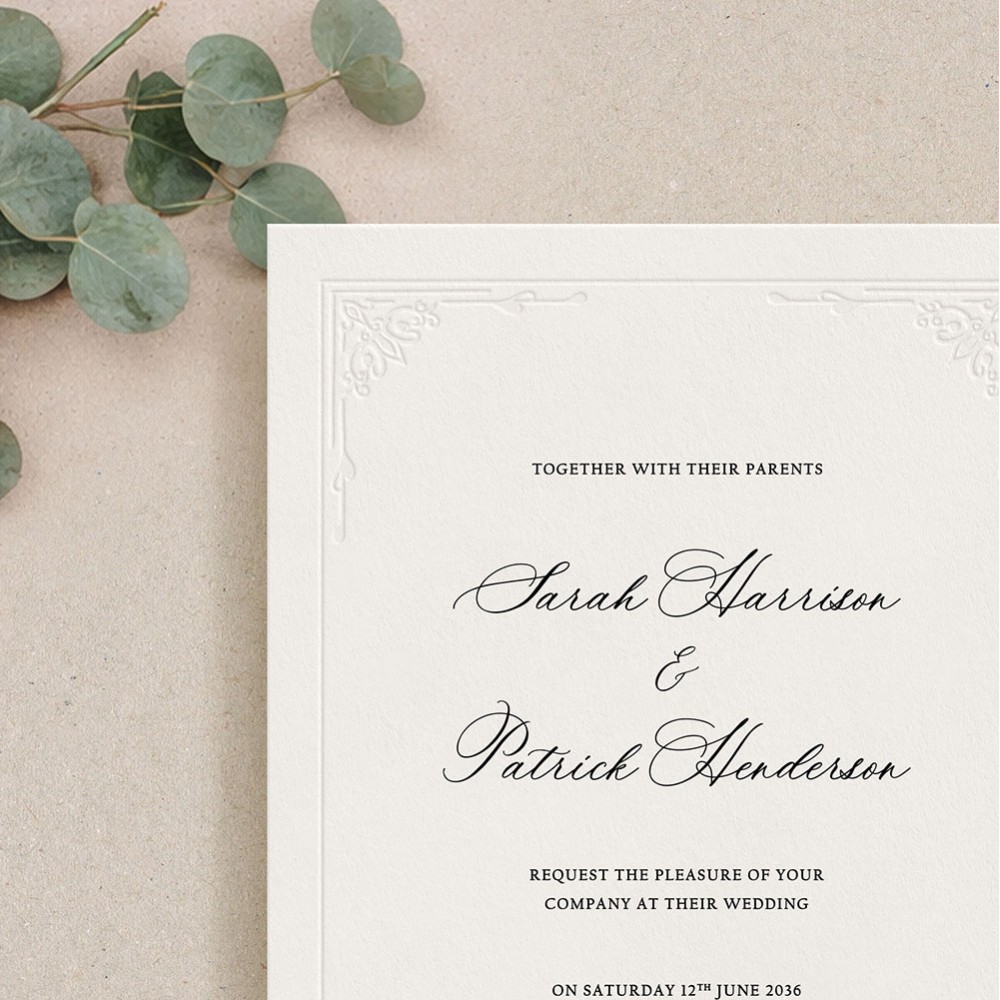 'Modern Deco Frame' Signature Blind Debossed Wedding Invite