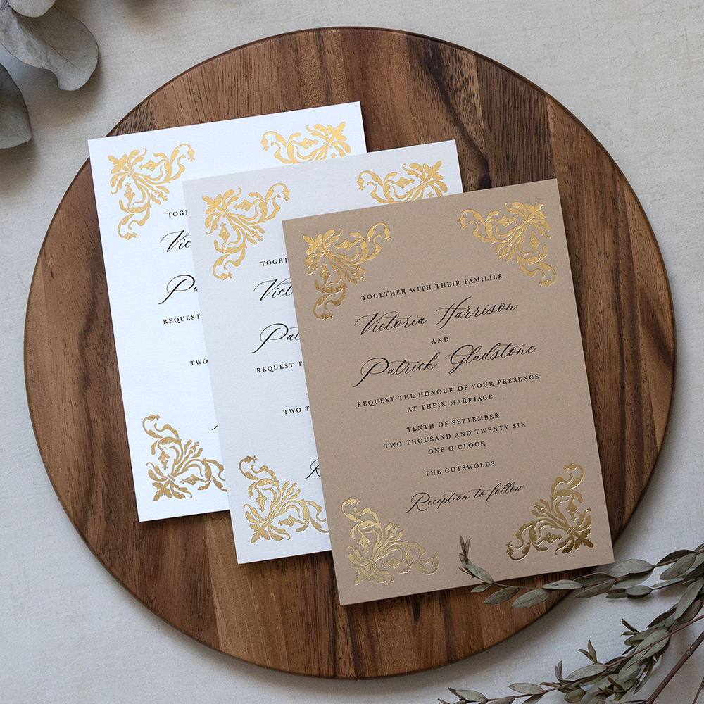 'Edwardian Flourish' Foil Pressed Wedding Invitation