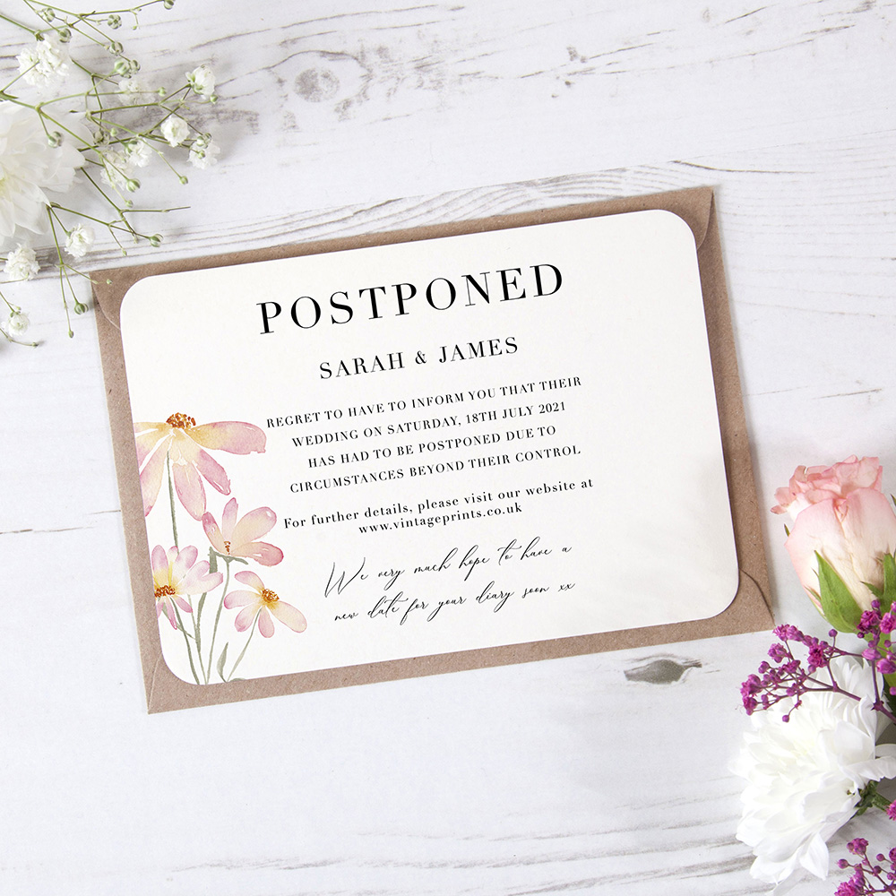 'Daisy Pink' Change the Date - Postponed Card