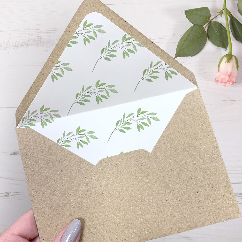 'Autumn Green' Printed Envelope Liner Sample with Envelope