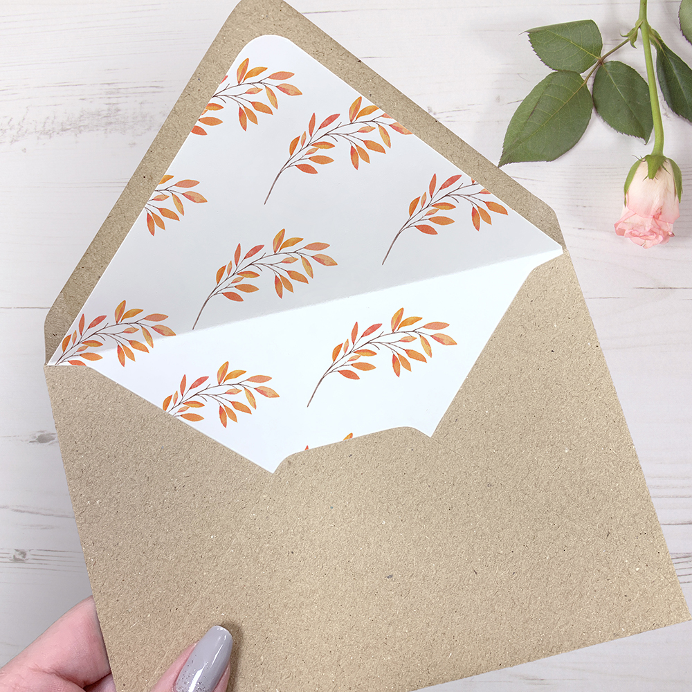 'Autumn Orange' Printed Envelope Liner Sample with Envelope