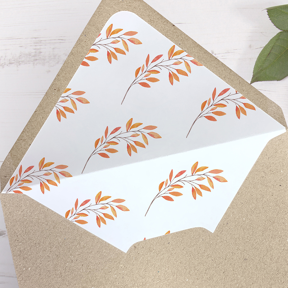 'Autumn Orange' Printed Envelope Liner Sample with Envelope