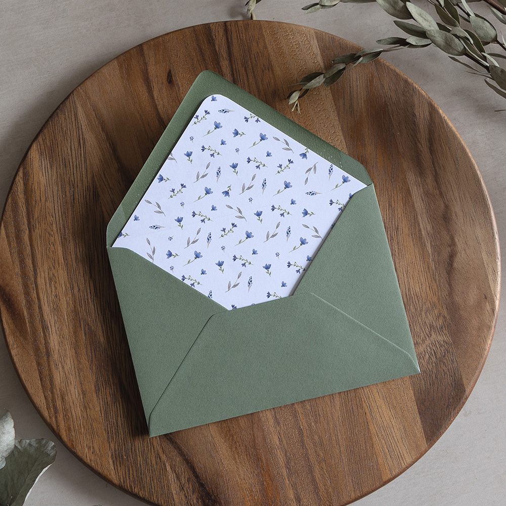 'Blue Floral Watercolour' Printed Envelope Liner Sample with Envelope
