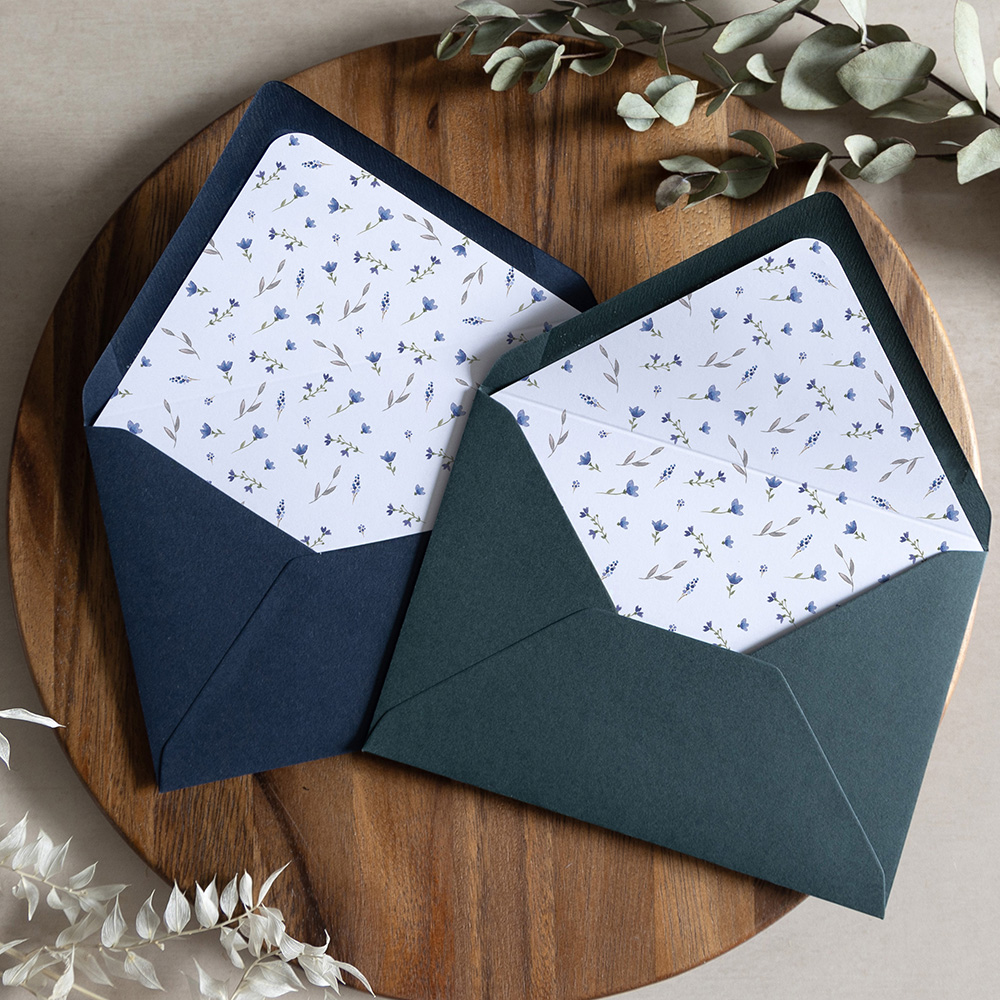 'Blue Floral Watercolour' Printed Envelope Liner Sample with Envelope