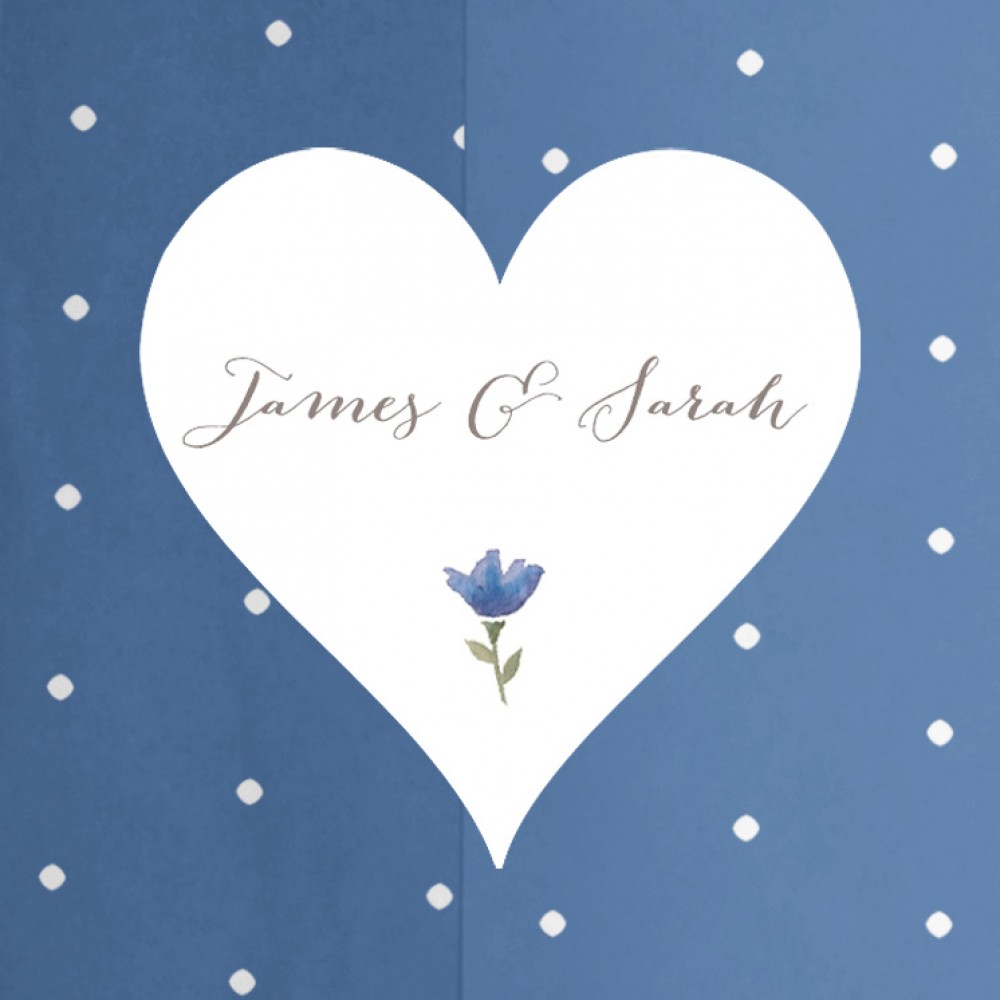 'Blue Floral Watercolour' Hole-punched Wedding Invitation Sample