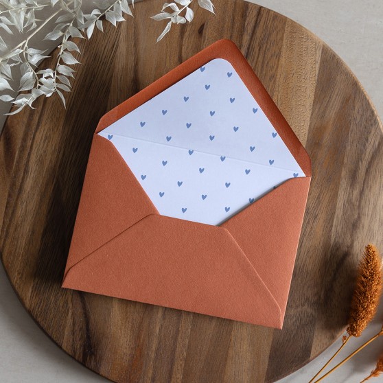 'Blue Heart' Printed Envelope Liner Sample with Envelope