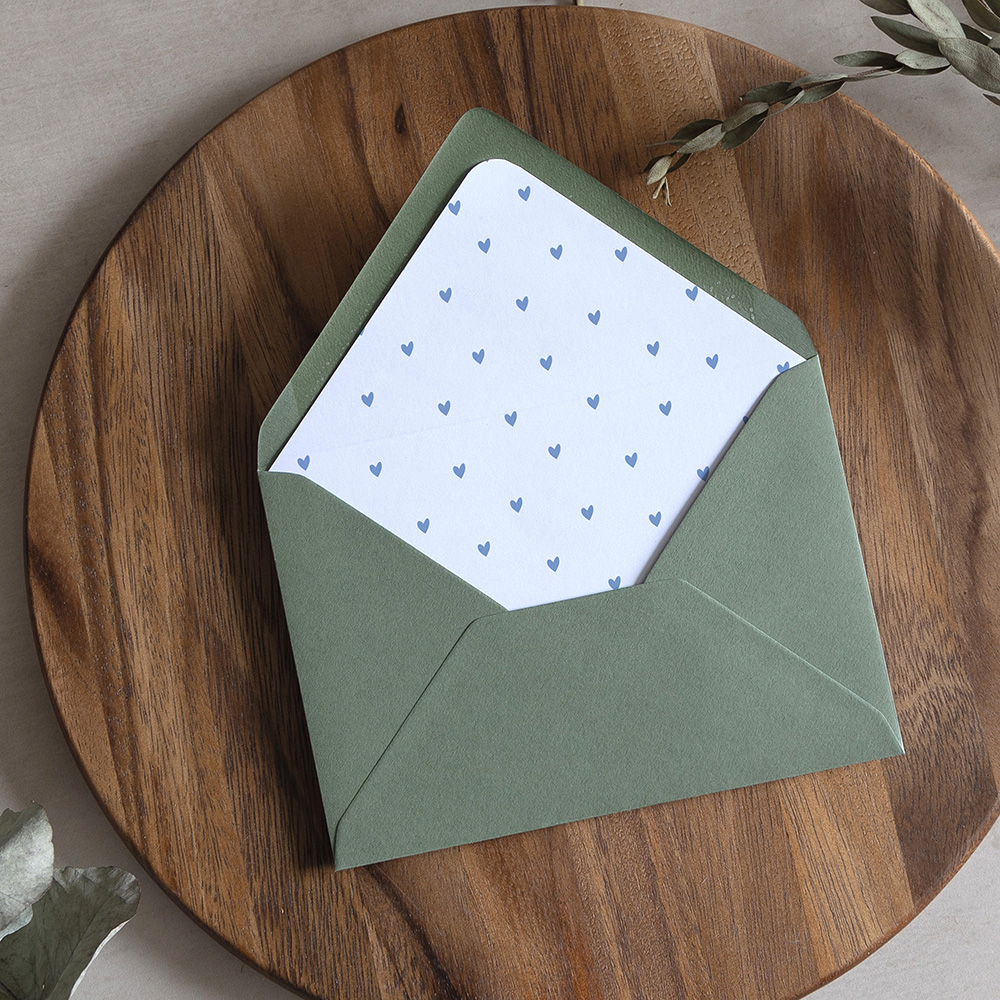 'Blue Heart' Printed Envelope Liner Sample with Envelope
