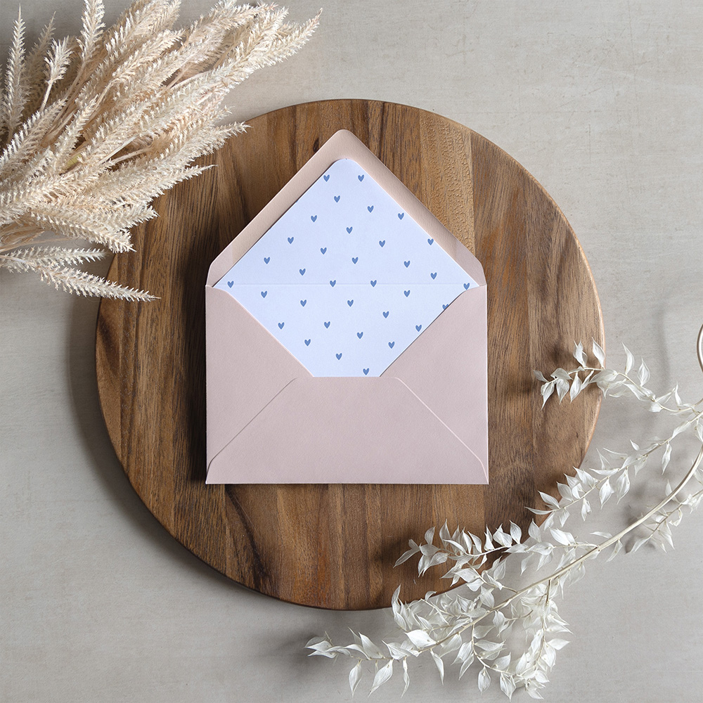 'Blue Heart' Printed Envelope Liner Sample with Envelope