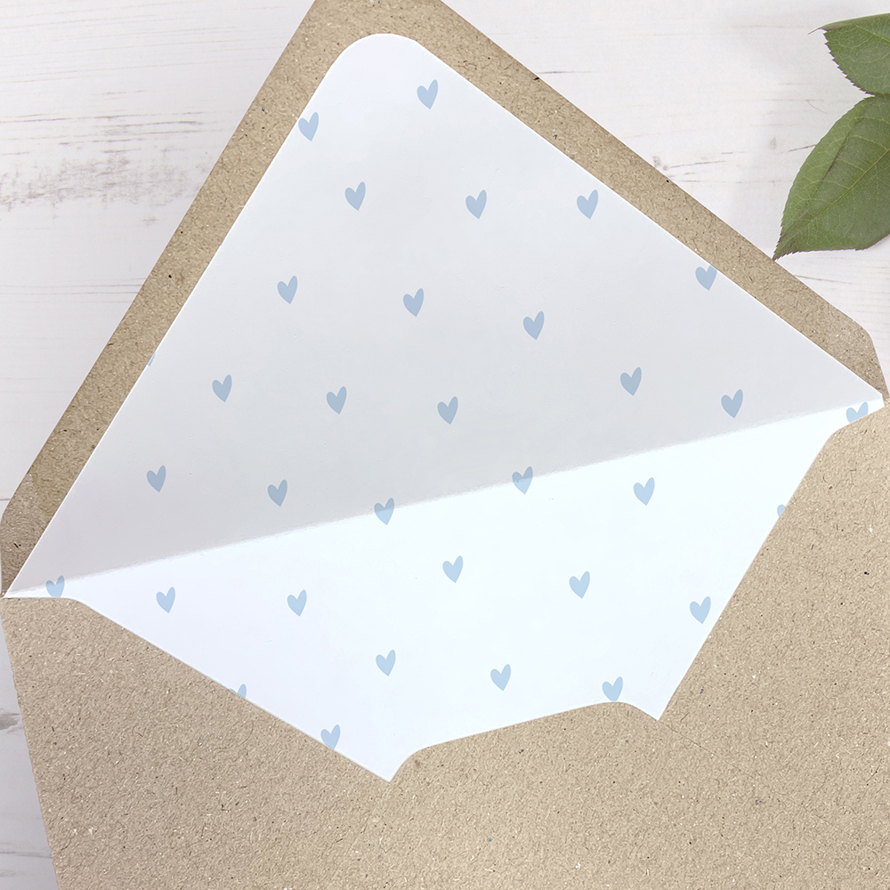 'Pale Blue Heart' Printed Envelope Liner Sample with Envelope