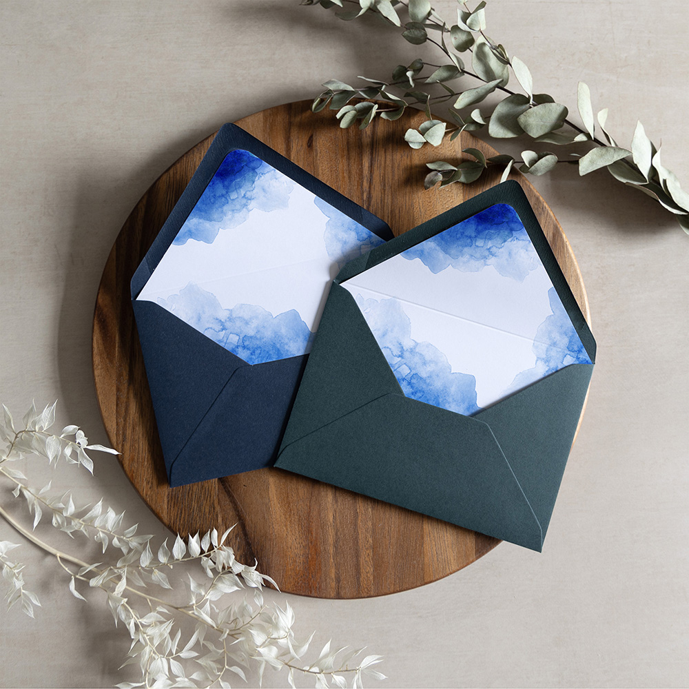 'Blue Watercolour Splash' Printed Envelope Liner Sample with Envelope