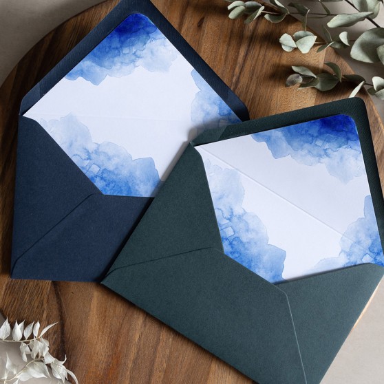 'Blue Watercolour Splash' Printed Envelope Liner Sample with Envelope