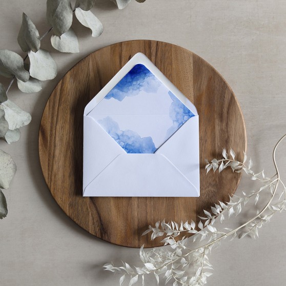 'Blue Watercolour Splash' Printed Envelope Liner Sample with Envelope