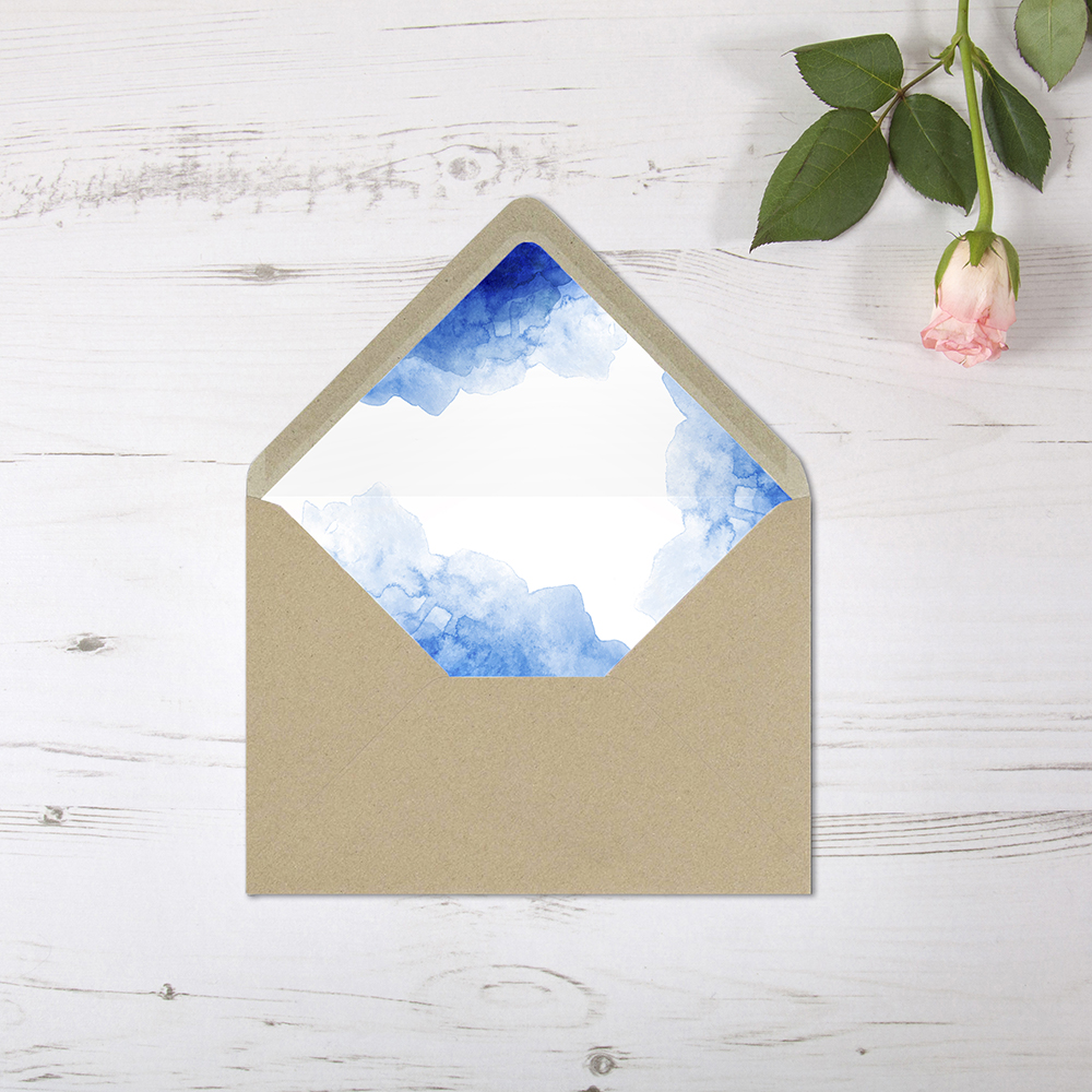 'Blue Watercolour Splash' Printed Envelope Liner with Envelope