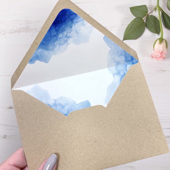 'Blue Watercolour Splash' Printed Envelope Liner Sample with Envelope