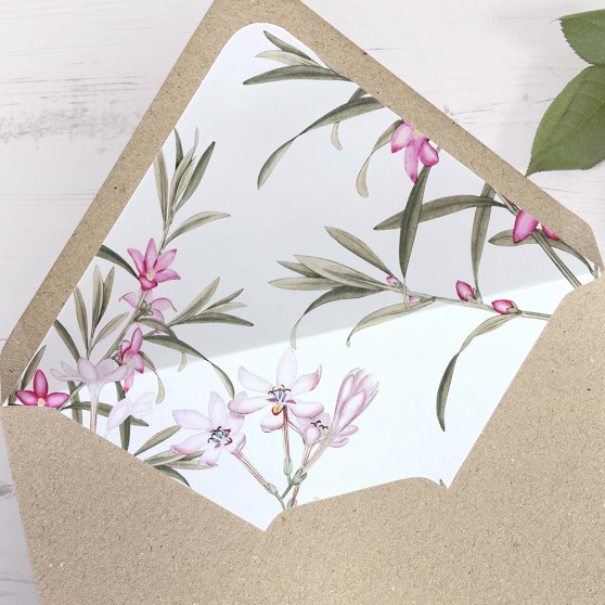 'Pink Botanical' Printed Envelope Liner with Envelope