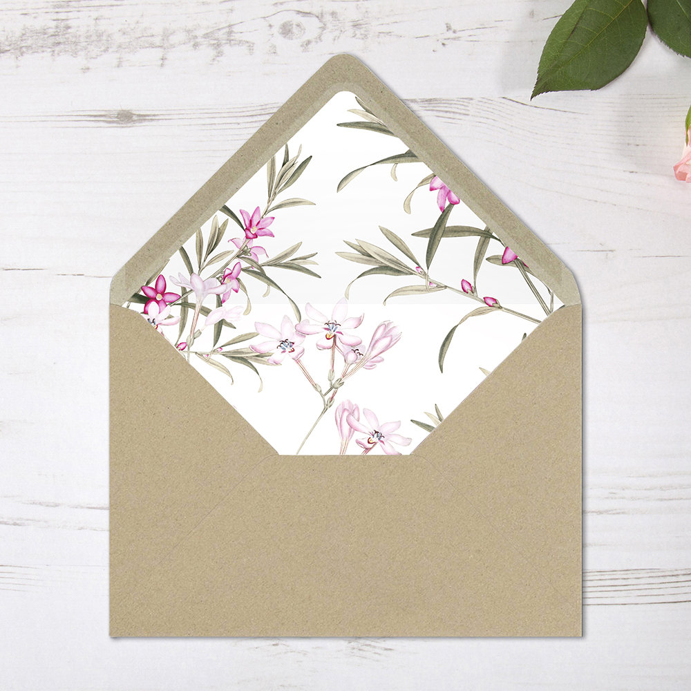 'Pink Botanical' Printed Envelope Liner with Envelope