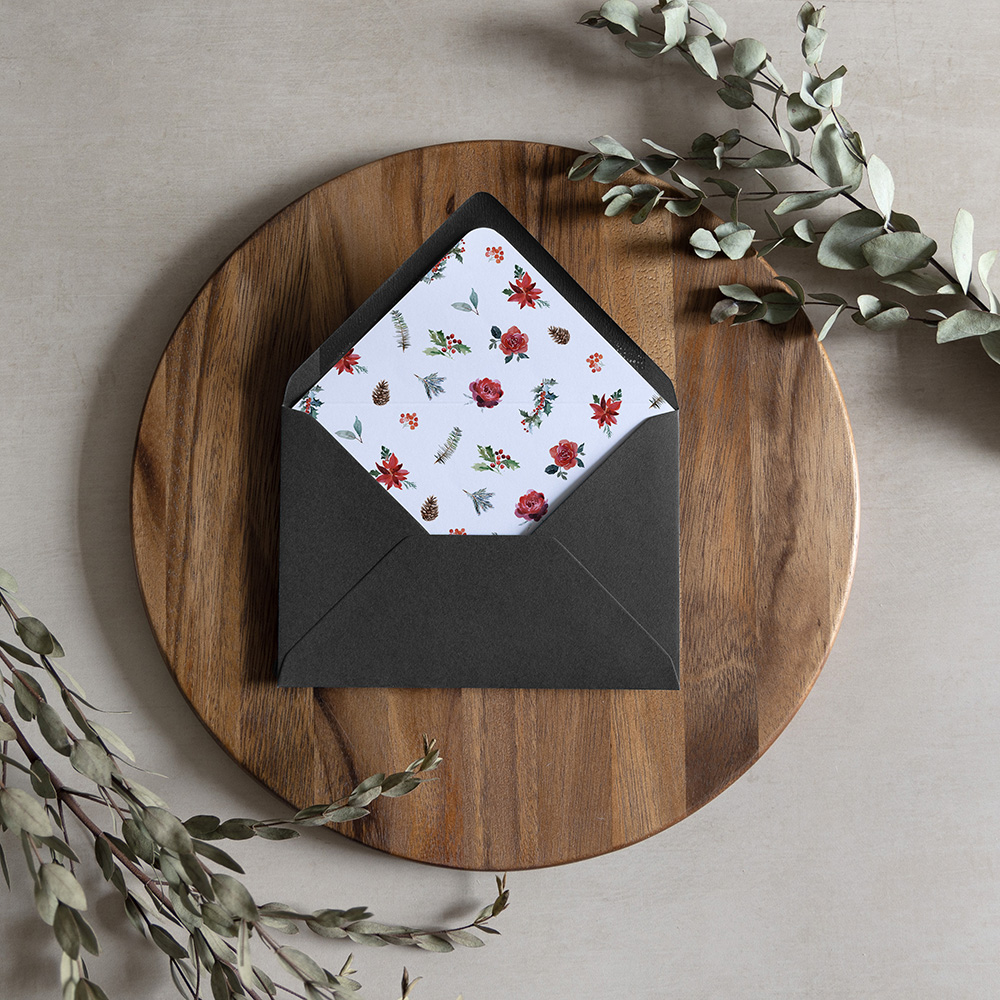 'Christmas Holly' Printed Envelope Liner with Envelope
