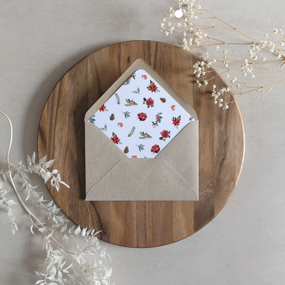 'Christmas Holly' Printed Envelope Liner with Envelope