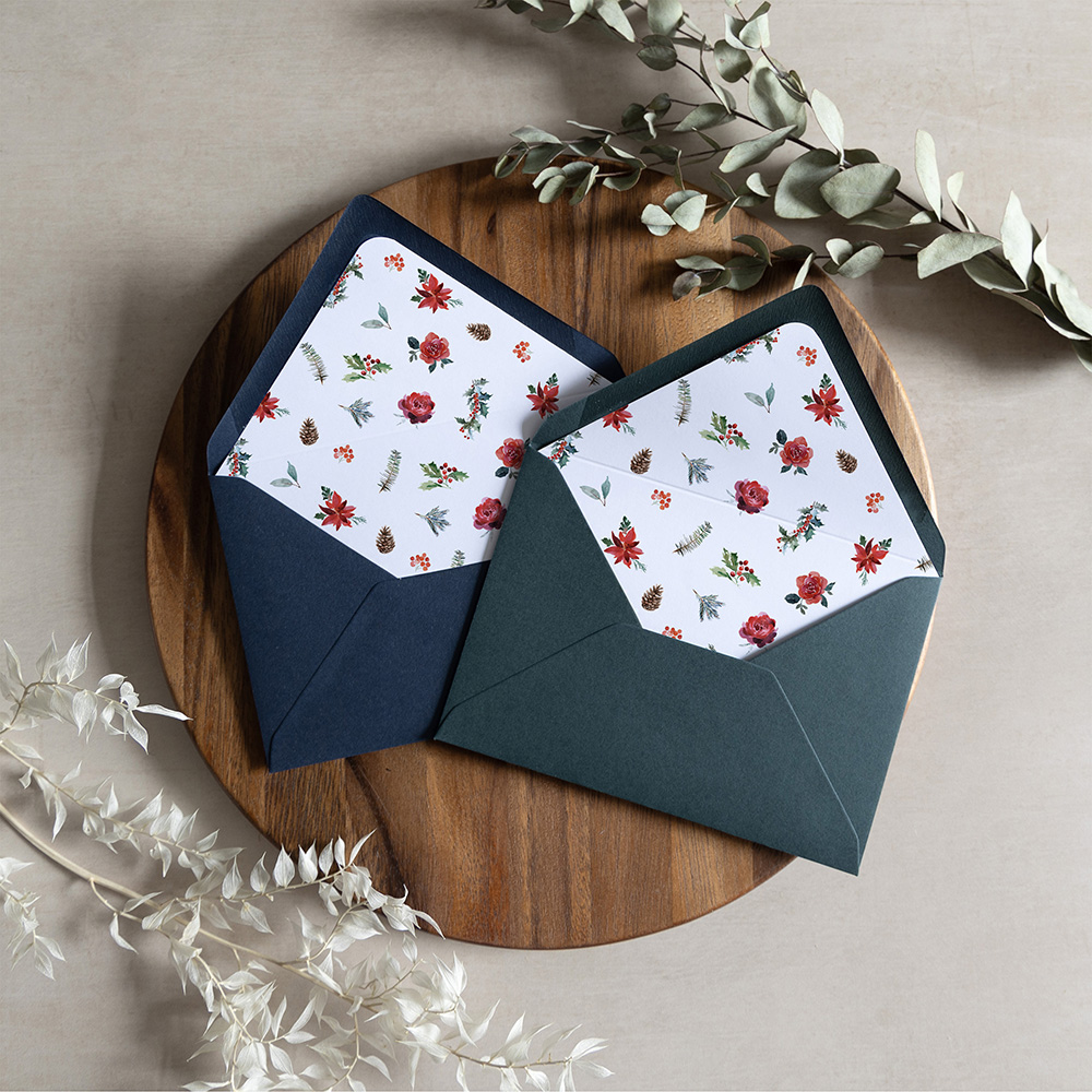 'Christmas Holly' Printed Envelope Liner with Envelope