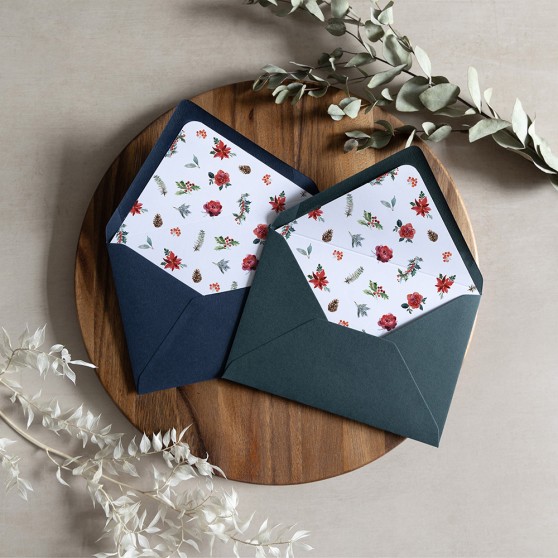 'Christmas Holly' Printed Envelope Liner Sample with Envelope