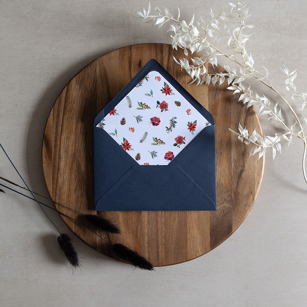 'Christmas Holly' Printed Envelope Liner with Envelope