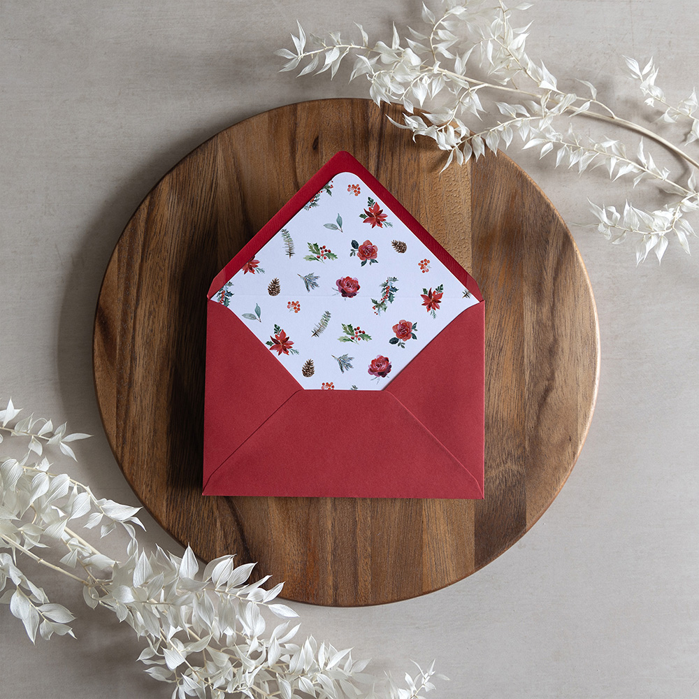 'Christmas Holly' Printed Envelope Liner with Envelope