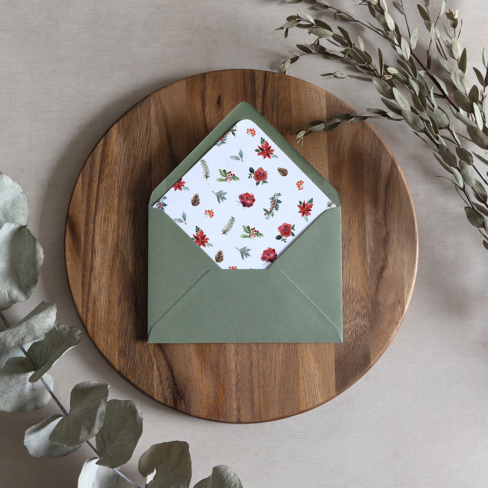 'Christmas Holly' Printed Envelope Liner with Envelope