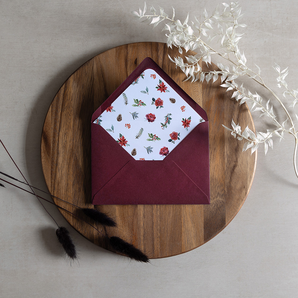 'Christmas Holly' Printed Envelope Liner with Envelope
