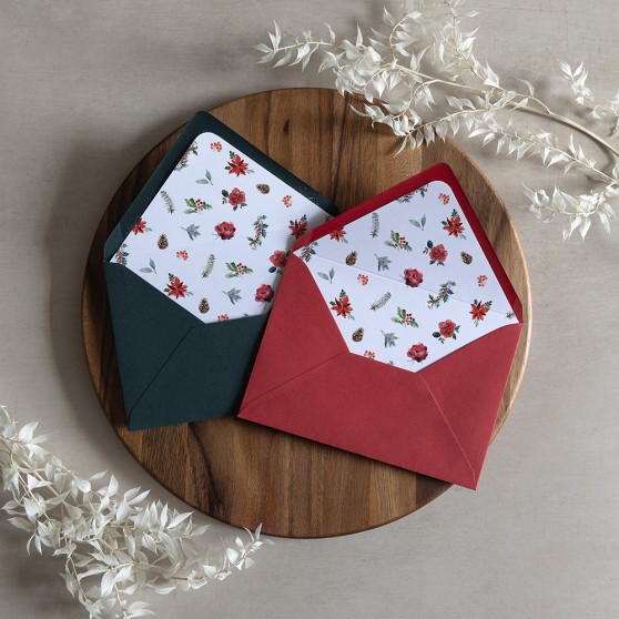 'Christmas Holly' Printed Envelope Liner with Envelope