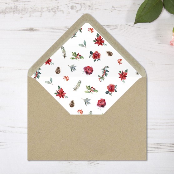 'Christmas Holly' Printed Envelope Liner Sample with Envelope