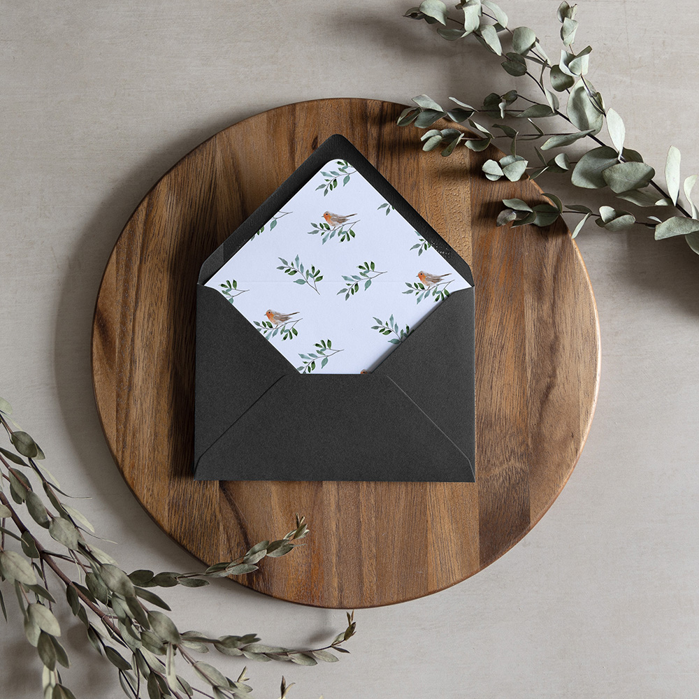 'Christmas Robin' Printed Envelope Liner with Envelope